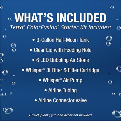Tetra 3 Gallon Small Fish Tank, Aquarium Starter Kit, with Filter, Air pump, & Color Changing Light, Half Moon shape, for Gold Fish & Betta