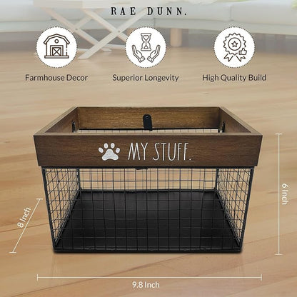 SmartSniffs Pet Toy Storage - Metal & Wood Dog & Cat Toy Bin - Organizer for Accessories, Leash, Blanket, Food - Container Baskets for Dogs & Cats, 9.75" x 8" x 6