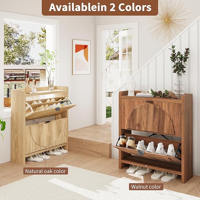Narrow Shoe Cabinet with 2 Flip Drawers