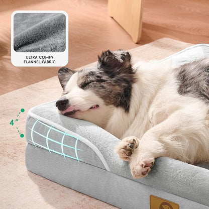 Homemate Dog Bed Large Sized Dog: 42"x30" Orthopedic Pet Bed with Toy | Large Dogs Bed with Non-Slip Botton & Removable Washable Cover Cat Bed Sofa XL Outdoor Crate Pad Couch Light Grey