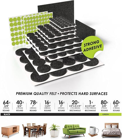 Slipstick Gorilla Felt Furniture Pads (375 Piece Variety Pack) Premium Furniture Pads & Chair Leg Floor Protectors for Hardwood Floors & Hard Surfaces