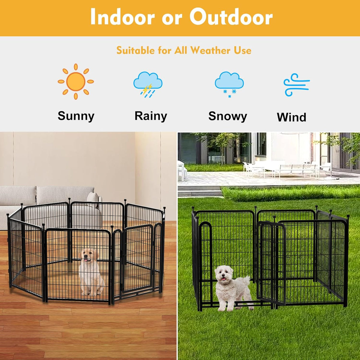 Tall Garden Fence, 32 in(H) Dog Fence Outdoor for Yard. 12 Panels Total 26.6 Ft(L) Puppy Playpen, Suitable for Indoor or Outdoor Use Play Pens for Puppys, Large Dog Pen, Fences for Garden