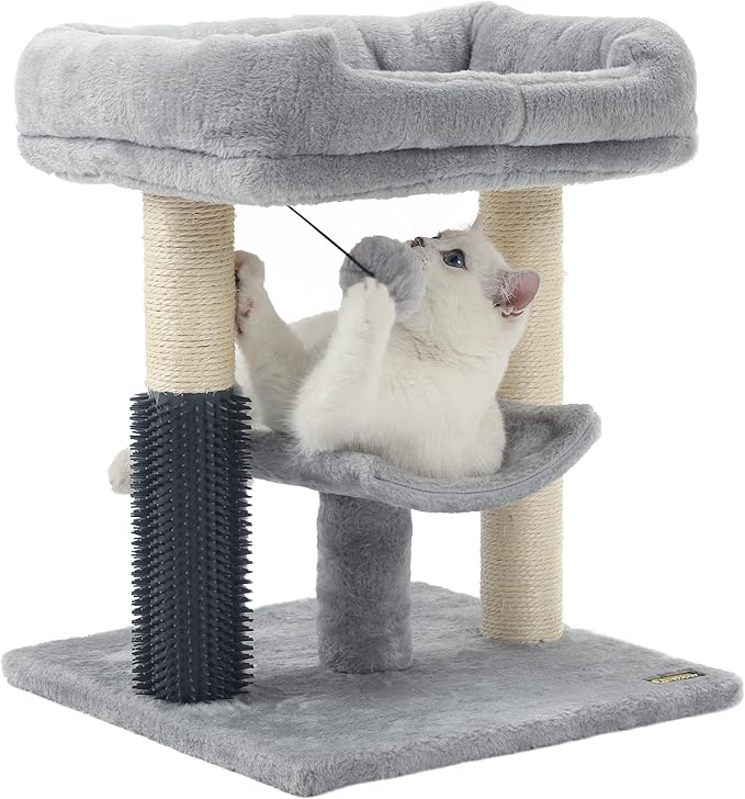 Hoopet cat Tree Tower,cat Scratching Post for Indoor Cats,Featuring with Super Cozy Perch,Cat Self Groomer and Interactive Dangling Ball Great for Kittens and Cats