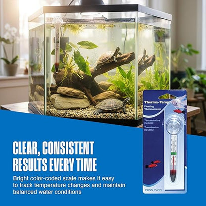 Penn-Plax Therma-Temp Floating Aquarium Thermometer - Easy to Read - Temperature Gauge with Optional Suction Cup & Removable Mount - Safe for Freshwater & Saltwater Tanks - Multicolor, 4.25 Inches