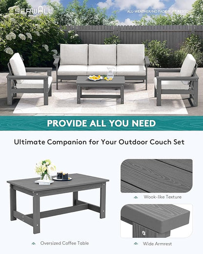 SERWALL HDPE Patio Conversation Set, 6-Piece Sectional Outdoor Furniture Set, All Weather Outdoor Couch Set Patio Furniture Set for Deck, Lawn, Grey Frame with Khaki Cushion