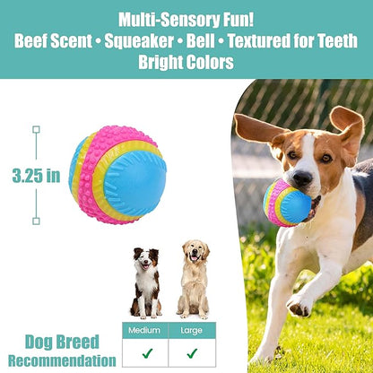 SPOT Sensory Ball Dog Toy for Soft Chewers – 3.25-Inch Durable TPR Rubber Ball with Squeaker and Bell, Textured for Gentle Chewing, High-Contrast Colors for Indoor & Outdoor Fetch Play