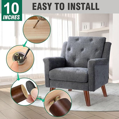 FoDau770 Brown Rubber Wood Furniture Legs 10 Inches, Slant Tapered Wood Feet Mid Century Sofa Legs Set of 4, 5/16" UNC Furniture Feet Replacement Parts for Cabinet Couch Dresser Chair Ottoman Table