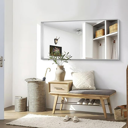 CIRCUMI Silver Bathroom Mirror, Brushed Finish, Tempered Glass, Large Mirror