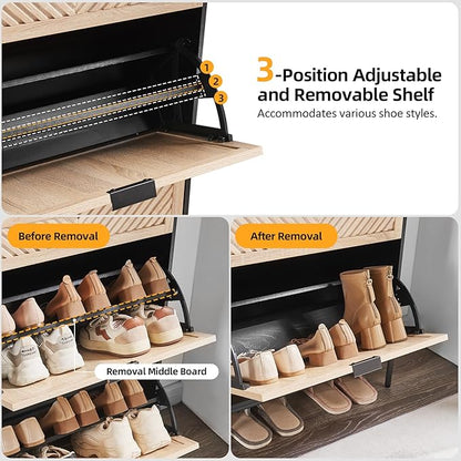 Shoe Cabinet Storage with 2 Flip Drawers, Narrow Hidden Shoes Organizer Cabinet