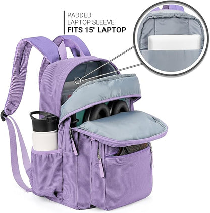 ZORFIN 26L Backpack for College, and Travel: Corduroy Bookbag - Deep Purple