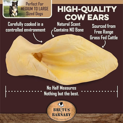 BRUTUS & BARNABY 12 Cow Ears + 15 Gullet Treats, All Natural Whole Dog Treats