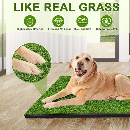 Dog Grass Pad with Tray, 34''X23'' Large Artificial Turf Grass Potty, Reusable Puppy Pee Pads for Dogs, Portable Dog Litter Box for Indoor/Outdoor Potty Training Toilet
