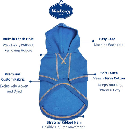 Blueberry Pet Essentials Soft & Comfy Better Basic Cotton Blend Dog Hoodie Sweatshirt in Alaskan Blue, Back Length 24", Pack of 1 Jacket for Dogs