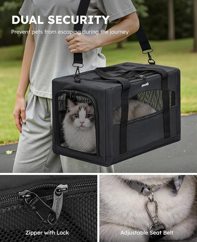 Pecute Cat Carrier Stable, Pet Carrier with Privacy Partition,Dark Gray | Safe For Car Travel, Stable Steel Frame, Soft-Sided Pet Carrier Bag For Dogs And Cats Up To 15lbs, Foldable Design,XL.