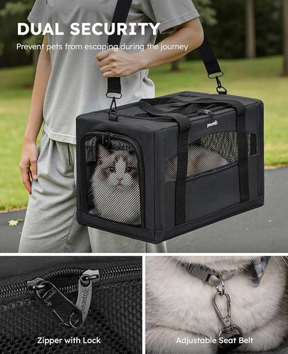 Pecute Cat Carrier Stable, Pet Carrier with Privacy Partition,Dark Gray | Safe For Car Travel, Stable Steel Frame, Soft-Sided Pet Carrier Bag For Dogs And Cats Up To 15lbs, Foldable Design,XL.