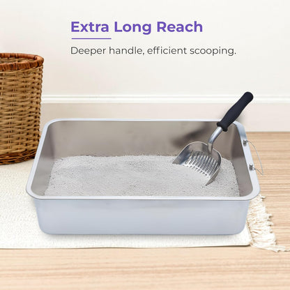 iPrimio Monster Metal Cat Litter Scoop with 17-Inch Long Handle - Extra Large Deep Shovel with Rounded Corners for Extended Reach and Soft Ergonomic Grip for Effortless Cleaning