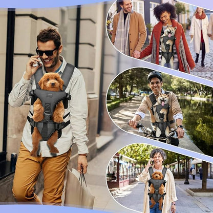 YUDODO Front Pet Carrier Backpack for Small Dog, Legs Out Dog Chest Carrier | Safety Belt, Ergonomic Support, Hands Free, Durable & Comfortable, For Walking Hiking Cycling, Black, L