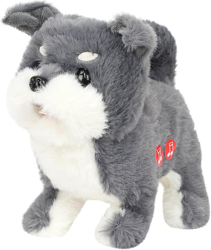 Easfan Electric Walking Plush Dog Toy Interactive Talking Musical Plush Toy Grey Puppy Birthday Gifts for Kids Toddlers,7"