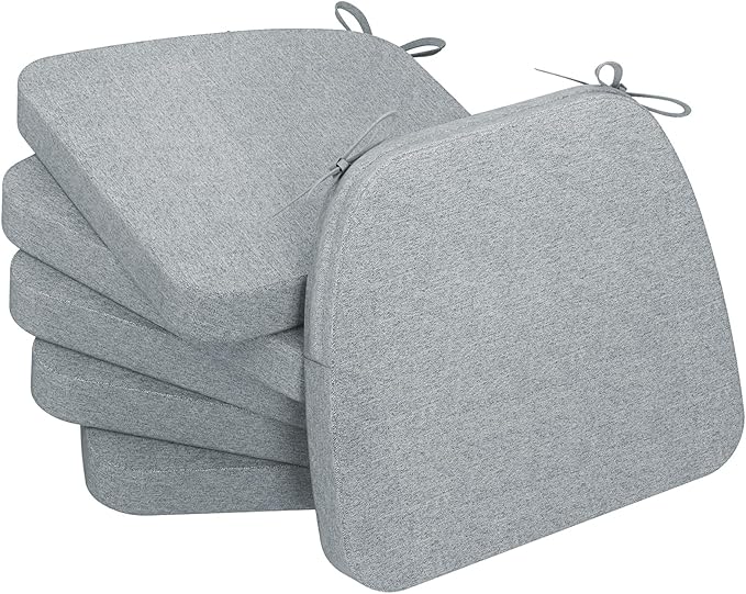 AAAAAcessories D-Shaped Chair Cushions, 2" Thick Dining Chair Pads with Ties and Removable, Machine-Washable Cover, 17" x 16", Set of 6, Gray