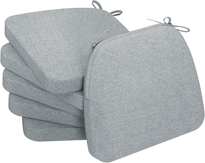 AAAAAcessories D-Shaped Chair Cushions, 2" Thick Dining Chair Pads with Ties and Removable, Machine-Washable Cover, 17" x 16", Set of 6, Gray