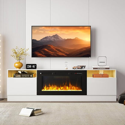Fireplace TV Stand with Two Hinged Doors