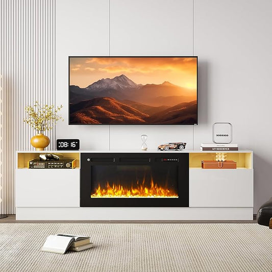 Fireplace TV Stand with Two Hinged Doors