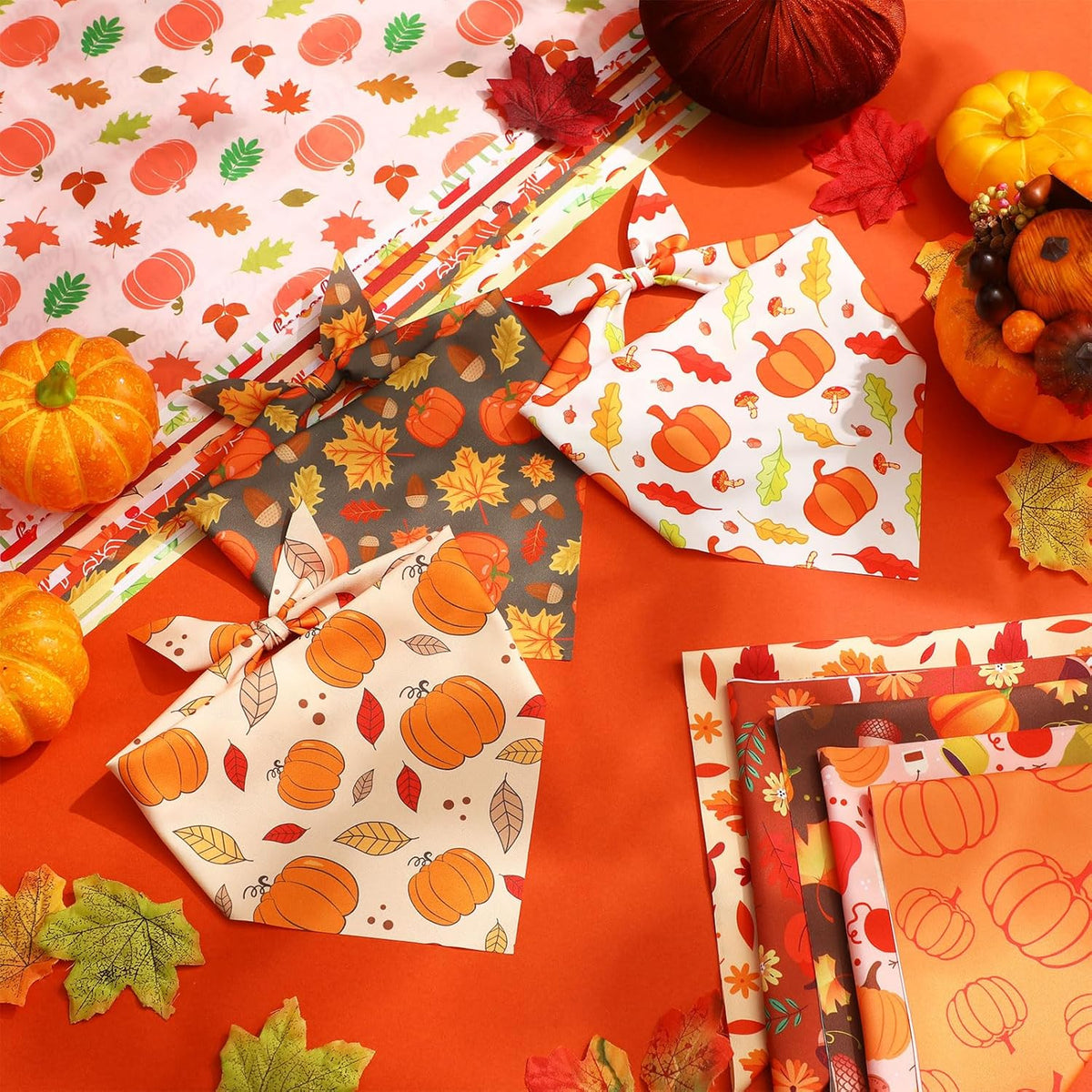 Abbylike 50 Pcs Fall Thanksgiving Dog Bandana Bulk Pumpkin Bandana for Dogs Triangle Kerchief Bib Scarf for Pets Autumn Costume Photo Props Accessories Pet Shops, 25 Styles (25.6 x 17.7 x 17.7)