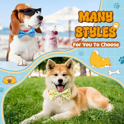 Hillban 50 Pieces Paw Print Dog Collar Bow Ties Colorful Paw Print Dog Collar Accessories Bow Ties Attachment with Elastic Bands Detachable Charms for Pets Collar Accessories Daily Costume