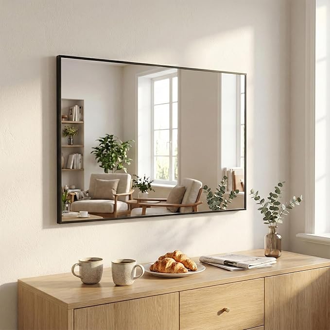 48''x36'' Extra Large Black Bathroom Mirror, Metal Framed Vanity Mirror