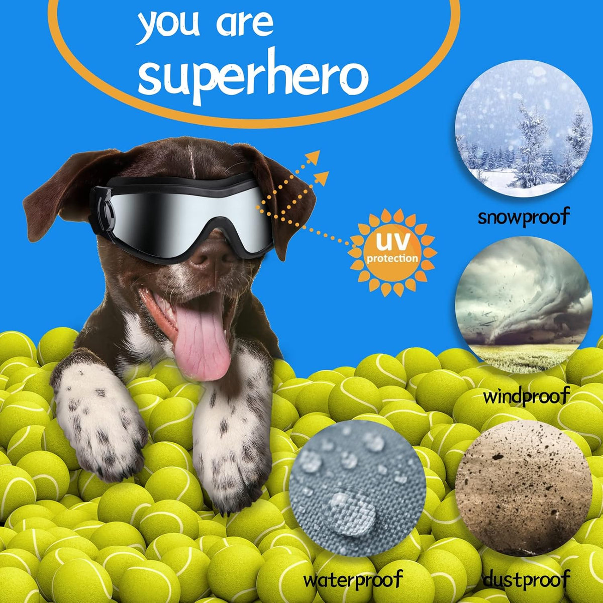 NVTED Dog Sunglasses Dog Goggles, UV Protection Wind Dust Fog Protection Pet Glasses Eye Wear Protect with Adjustable Strap for Medium or Large Dogs (Pack of 2)