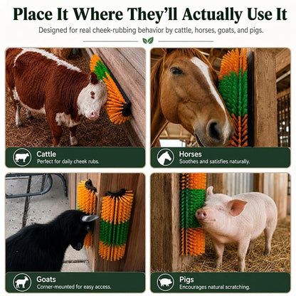 Livestock Scratching Brush 1-Pack — Cattle Horse Goat Pig Sheep Grooming Post, High-Visibility Animal Scratcher, Stress Relief Goat Toys for Summer Itch & Shedding