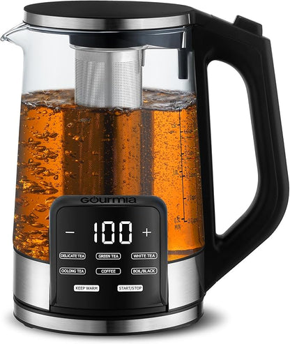 Gourmia Electric Programmable Glass Kettle – 1.7L Temperature Control Tea &