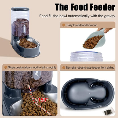 Stainless Steel Automatic Pet Feeder for Small&Medium Pets Automatic Food Feeder and Waterer Stainless Steel Bowls Set 3.8 L, Travel Supply Feeder and Water Dispenser for Dogs Cats Pets Animals