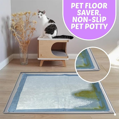Dog Pee Pad Holder Tray Fits for 30” x 36” Pee Pads - 1 Pack - Light Grey | Corner Lock Holes, Raised Edges, Non-Spill, Easy to Clean Silicone Dog Potty Tray Holder, For Indoor Floor Protection