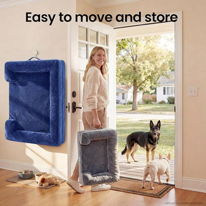 OhGeni Orthopedic Extra Large Dog Bed Couch, Memory Foam, 44-inch (Blue) | Waterproof Pet Bed with Machine-Washable Removable Cover & Soft Comfortable Fabric