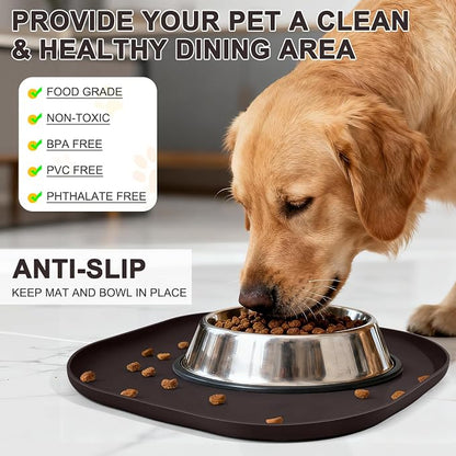 SMILOOL Waterproof Silicone Pet Food Mat with Raised Edge for Dog & Cat | 12" x 12" Non-Slip Small Pet Feeding Mats with Lip for Food & Water Bowl, Food Grade, Easy Cleaning, Dark Brown