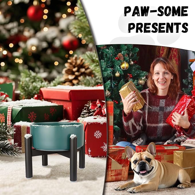 Raised Ceramic Dog Bowl Set with Stand, 2 Cups Elevated Dog Food Stand | 6.1'' Single Dog Food or Water Bowl Set, Non-Slip Dog Feeding Dishes for Small to Medium Breeds, 28.75 OZ, Grey