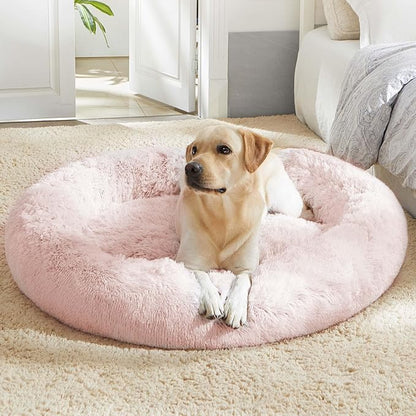 Western Home Calming Donut Large Dog Bed Pet Bed,36" Pink | Fluffy Faux Fur Round Cuddler,Anti-Anxiety,Anti-Slip Bottom,Plush Round Pet Dog Beds for Large Sized Dogs,Up to 80 LBS