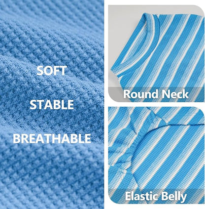 KYEESE 2Pack Waffle Dog Shirts Stretchy Dog T-Shirts Lightweight Dogs Tank Top Sleeveless Striped Dogs Shirt Vest Breathable, XX-Large, Blue+Striped