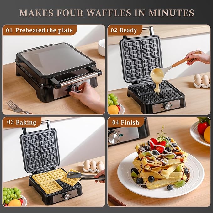 Waffles Maker Waffle Iron, 4 Belgian Square Waffle Maker, Belgian Waffle Maker