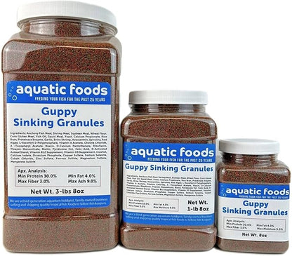 Aquatic Foods Inc. Guppy Micro Sinking Granules, Color Enhancing and Spirulina Mix for Guppies, Tetras, All Live Bearers, Baby Cichlids...WL 8oz Sm Jar