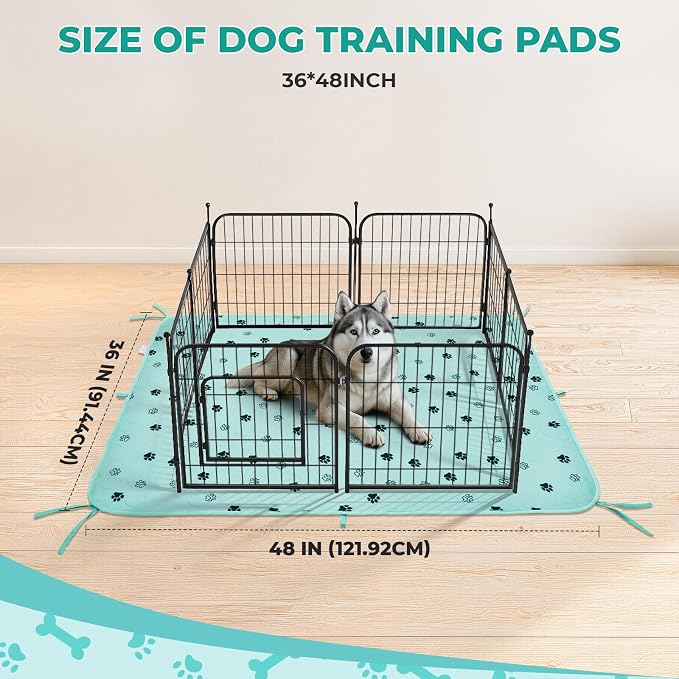 Fostanfly Washable Pee Pads for Dogs, 2 Pack Large 36"x48" Ultra-Absorbent and Leak-Proof Non-Slip Reusable Potty Training Pads for Dogs, Cats, Puppy, Potty of Add 8 Lanyards, Green