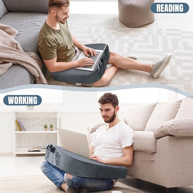 HOMBYS Extra Large Arm Rest Pillow for Adult Gaming,Lap Desk Pillow,Crochet Pillow for Lap Support,Foam Bed Rest Pillow for Reading (Dark Grey)