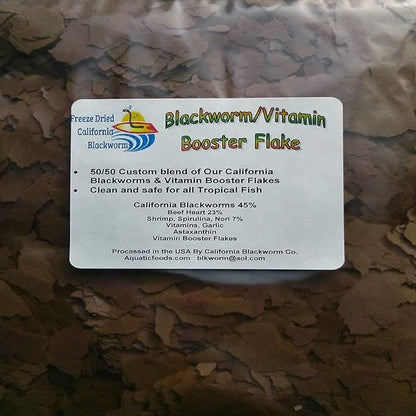 Aquatic Foods Inc. Flakes - 45% California Blackworm & Vitamin Flake Mix for Discus, Cichlids, Tetras, Guppies, Live Bearers, Pond Fish, All Community Tropical Fish Premium AF Flakes - 1/8-lb