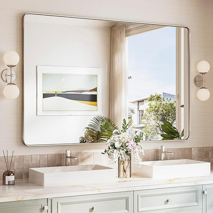 TokeShimi 55x36 Bathroom Mirror Brushed Nickel, Aluminum Framed Bathroom Mirrors
