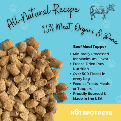 hotspot pets Freeze Dried Raw Beef Meal Toppers for Dogs 1LB Bag (500+pcs) Made in USA - Single Protein, All Natural, Grain-Free - Perfect for Training, Topper or Snack