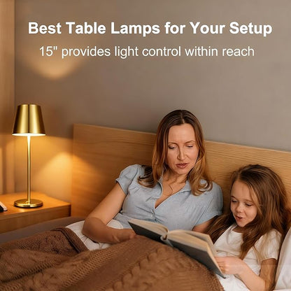 2 Pack Gold Cordless Table Lamp Rechargeable, Metal Small Bedside Table Lamp with 3 Adjustable Pole, 5400mAh Battery Operated Touch Lamp for Bedroom Kitchen Dining Waterproof & Portable
