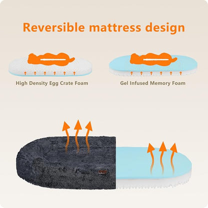 Human Dog Bed for Adult, Orthopedic Gel Memory Foam, 71"x47"x9" | Human Dog Bed Fits Adult & Pets, Reversible Egg-Crate Foam Cushion, Washable Pet Bed with Blanket, Graphite Grey