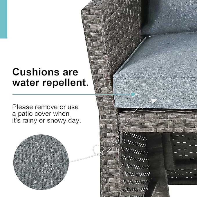 OC Orange-Casual 2-Piece Outdoor Patio Furniture Wicker Love-seat and Coffee Table Set, with Built-in Storage Bin, Grey Rattan, Grey Cushions