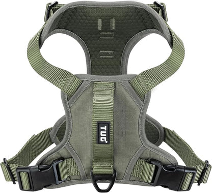TUG No-Pull Dog Harness, 2 Leash Clips + Padded Handle (Large, Green) | Water-Resistant Padded Interior | No-Pull Front Clip | Padded Back Handle | Adjustable Straps